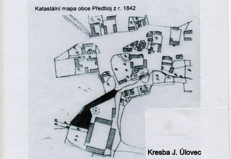 Katastrální mapa obce Předboj z&nbsp;r. 1842
